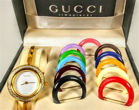 gucci watch benzels|Gucci watch with colored bezels.